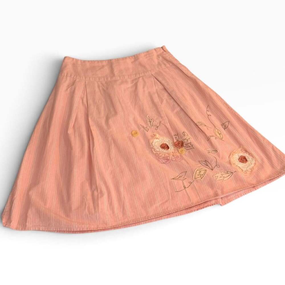 Merona Pink Striped Floral Embroidered Midi Skirt Size 6